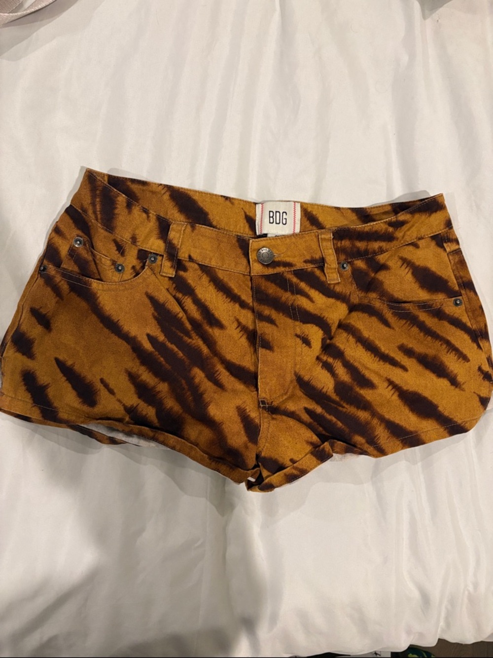 BDG Brown and Black Tiger-Print Denim Shorts